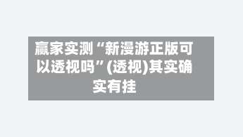 赢家实测“新漫游正版可以透视吗”(透视)其实确实有挂-第1张图片
